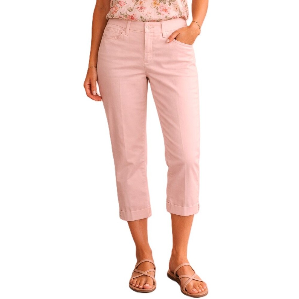 NYDJ Capri Pants Womens 2 Petite Pink Straight Leg Rhinestone Cuffs Trousers NWT